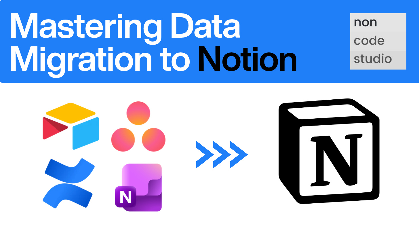 Airtable, Asana, Confluence and OneNote logos with arrows pointing to the Notion logo
